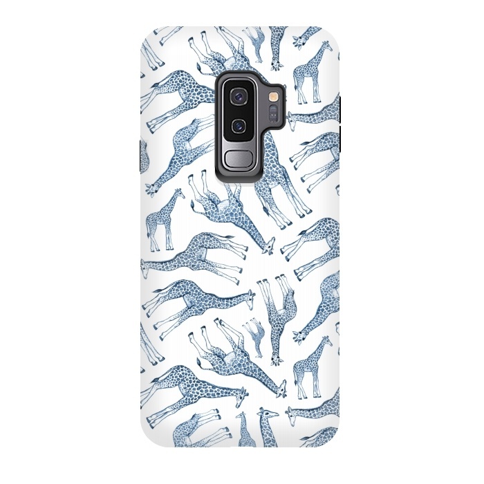 Galaxy S9 plus StrongFit Little Giraffes in Monochrome Blue and White by Micklyn Le Feuvre