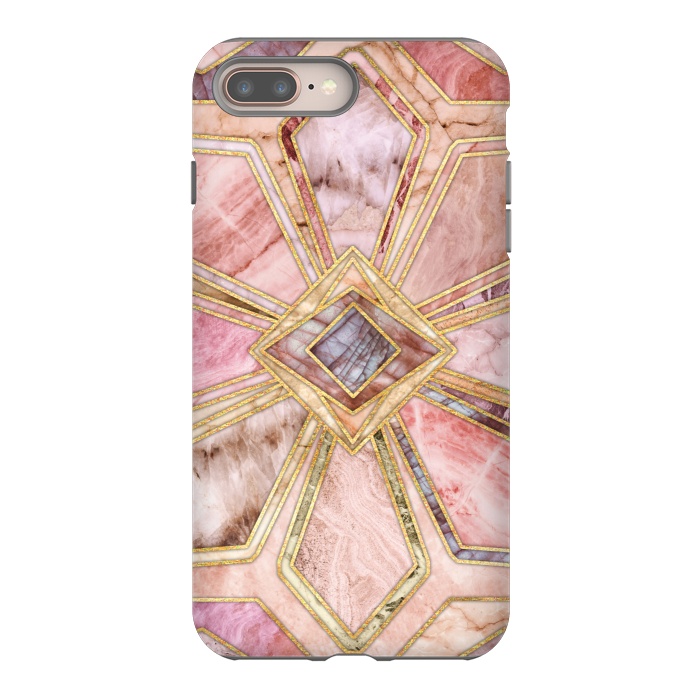 iPhone 7 plus StrongFit Geometric Gilded Stone Tiles in Blush Pink, Peach and Coral by Micklyn Le Feuvre