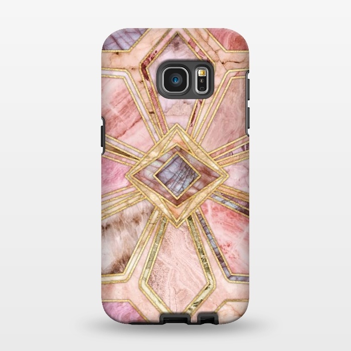 Galaxy S7 EDGE StrongFit Geometric Gilded Stone Tiles in Blush Pink, Peach and Coral by Micklyn Le Feuvre