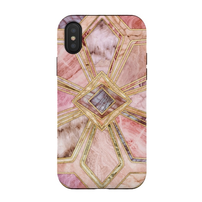 iPhone Xs / X StrongFit Geometric Gilded Stone Tiles in Blush Pink, Peach and Coral by Micklyn Le Feuvre