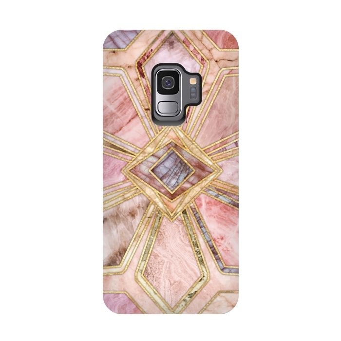 Galaxy S9 StrongFit Geometric Gilded Stone Tiles in Blush Pink, Peach and Coral by Micklyn Le Feuvre