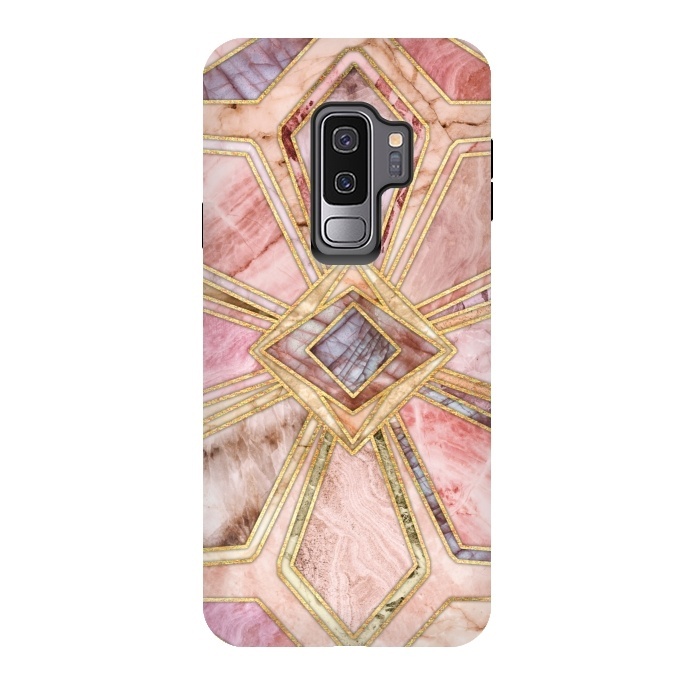 Galaxy S9 plus StrongFit Geometric Gilded Stone Tiles in Blush Pink, Peach and Coral by Micklyn Le Feuvre