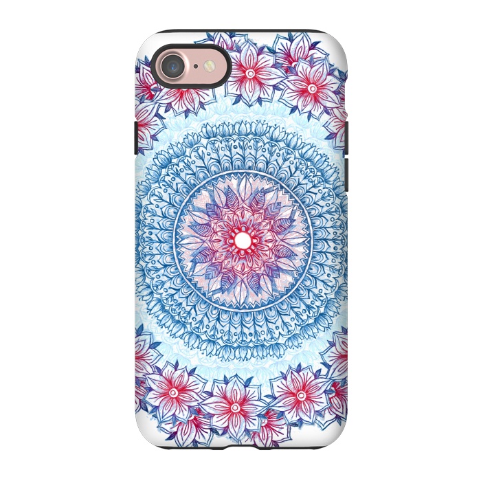 iPhone 7 StrongFit Red, White and Blue Floral Mandala by Micklyn Le Feuvre