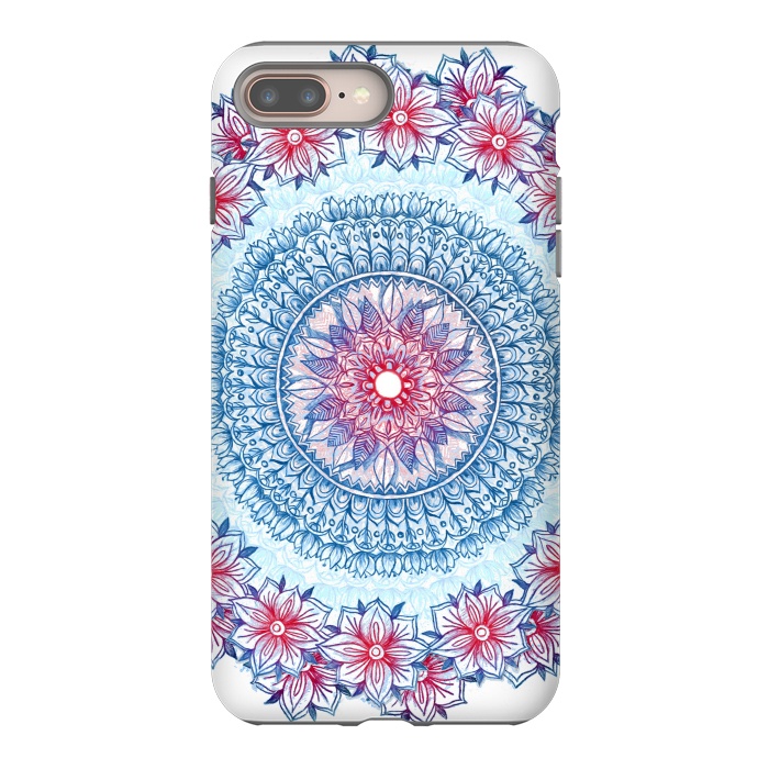 iPhone 7 plus StrongFit Red, White and Blue Floral Mandala by Micklyn Le Feuvre