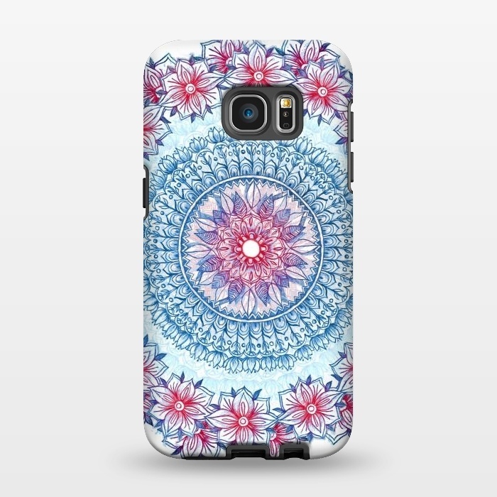 Galaxy S7 EDGE StrongFit Red, White and Blue Floral Mandala by Micklyn Le Feuvre