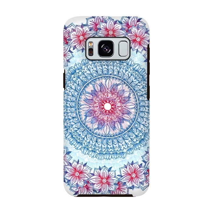Galaxy S8 StrongFit Red, White and Blue Floral Mandala by Micklyn Le Feuvre