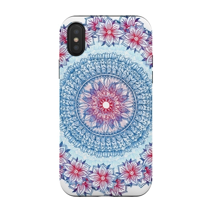iPhone Xs / X StrongFit Red, White and Blue Floral Mandala by Micklyn Le Feuvre
