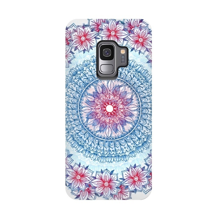 Galaxy S9 StrongFit Red, White and Blue Floral Mandala by Micklyn Le Feuvre