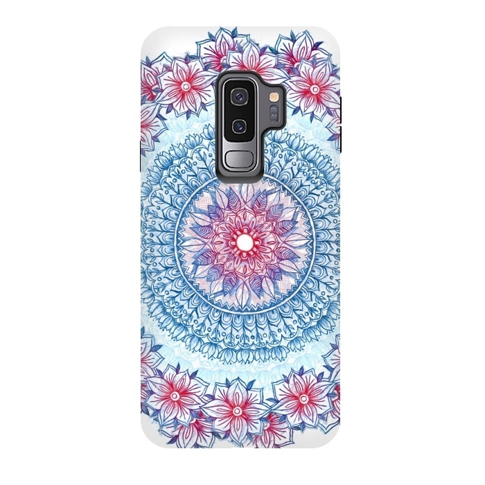 Galaxy S9 plus StrongFit Red, White and Blue Floral Mandala by Micklyn Le Feuvre