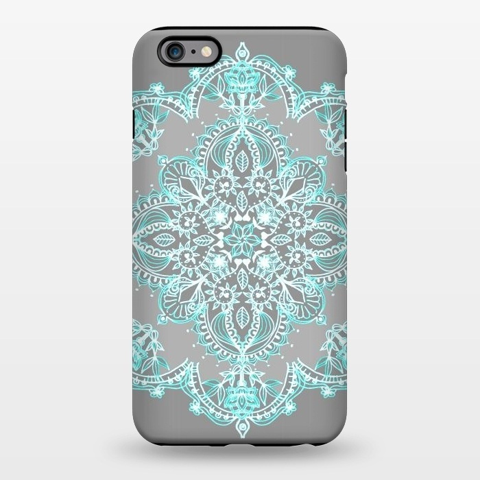 iPhone 6/6s plus StrongFit Teal and Aqua Lace Mandala on Grey  by Micklyn Le Feuvre