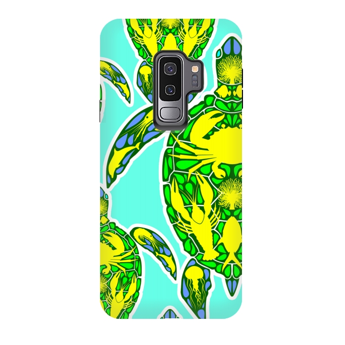 Galaxy S9 plus StrongFit Sea Turtle Reef Marine Life Abstract Symbol Tattoo Style  by BluedarkArt