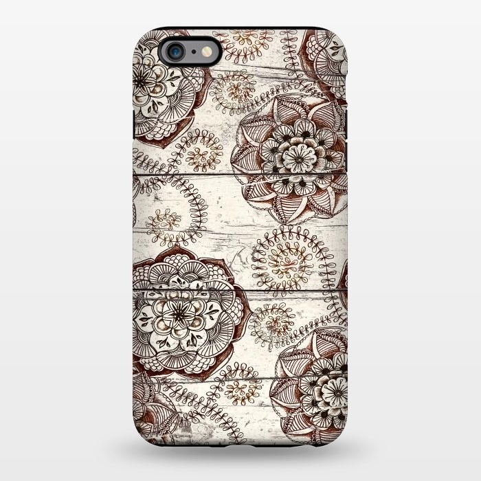 iPhone 6/6s plus StrongFit Coffee & Cocoa - brown & cream floral doodles on wood by Micklyn Le Feuvre