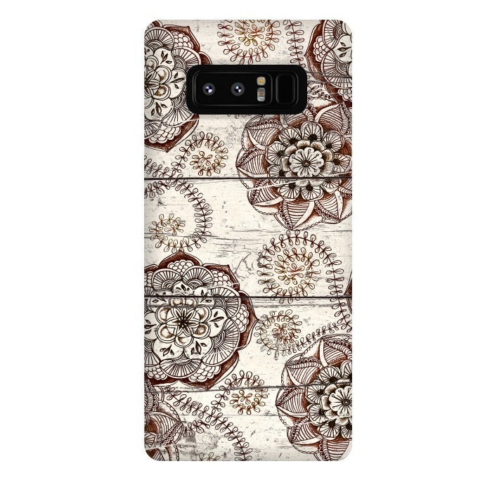 Galaxy Note 8 StrongFit Coffee & Cocoa - brown & cream floral doodles on wood by Micklyn Le Feuvre