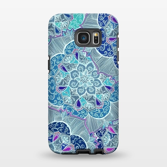 Galaxy S7 EDGE StrongFit Fresh Doodle in Teal Blue, Purple and Grey by Micklyn Le Feuvre