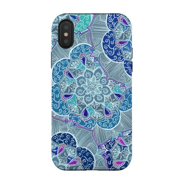 iPhone Xs / X StrongFit Fresh Doodle in Teal Blue, Purple and Grey by Micklyn Le Feuvre