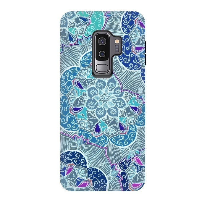 Galaxy S9 plus StrongFit Fresh Doodle in Teal Blue, Purple and Grey by Micklyn Le Feuvre