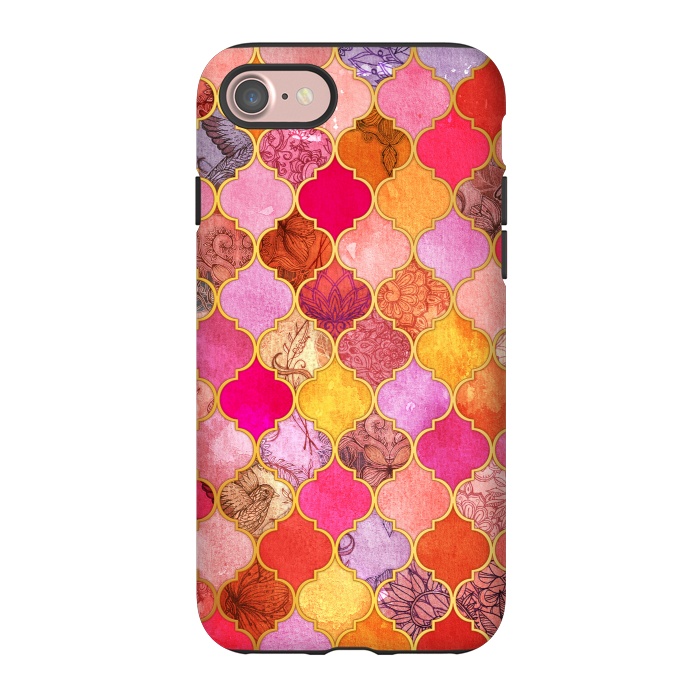iPhone 7 StrongFit Hot Pink, Gold, Tangerine & Taupe Decorative Moroccan Tile Pattern by Micklyn Le Feuvre