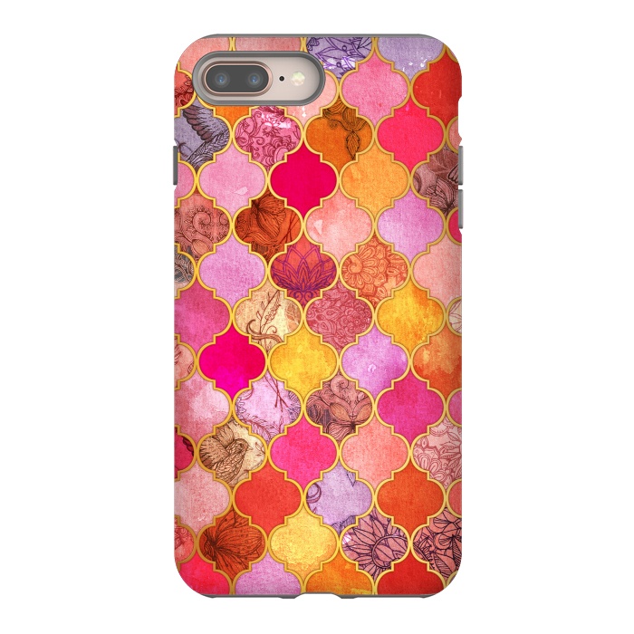 iPhone 7 plus StrongFit Hot Pink, Gold, Tangerine & Taupe Decorative Moroccan Tile Pattern por Micklyn Le Feuvre