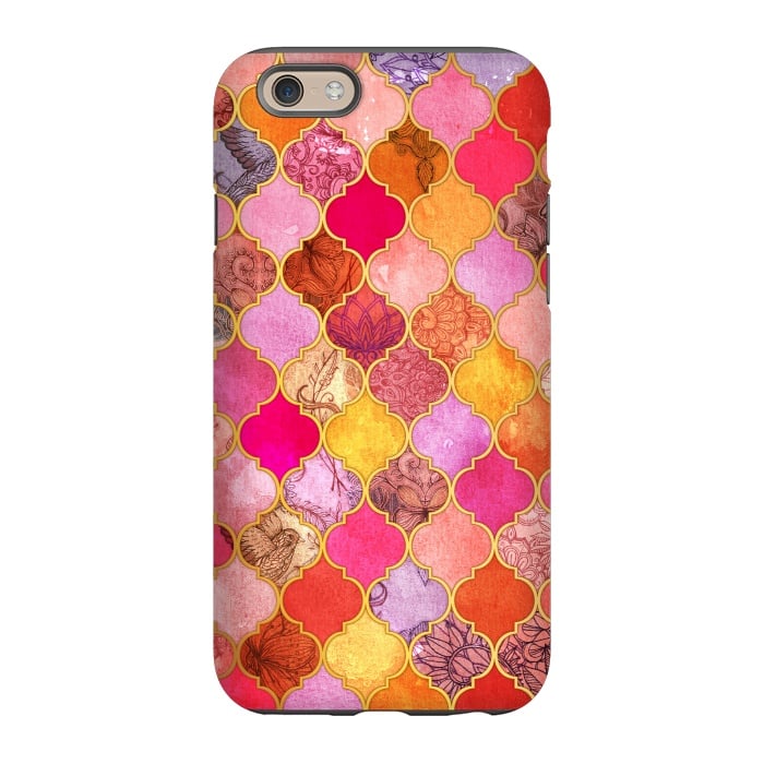iPhone 6/6s StrongFit Hot Pink, Gold, Tangerine & Taupe Decorative Moroccan Tile Pattern por Micklyn Le Feuvre