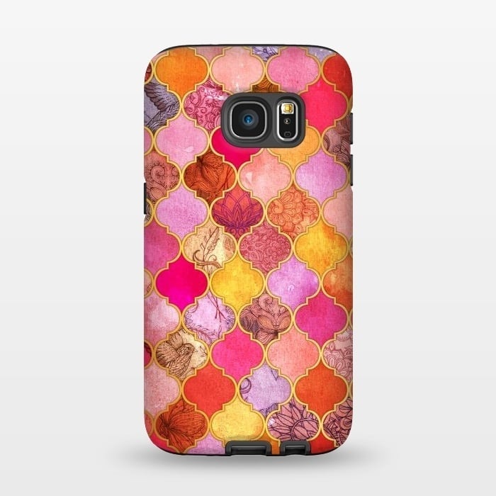 Galaxy S7 StrongFit Hot Pink, Gold, Tangerine & Taupe Decorative Moroccan Tile Pattern por Micklyn Le Feuvre
