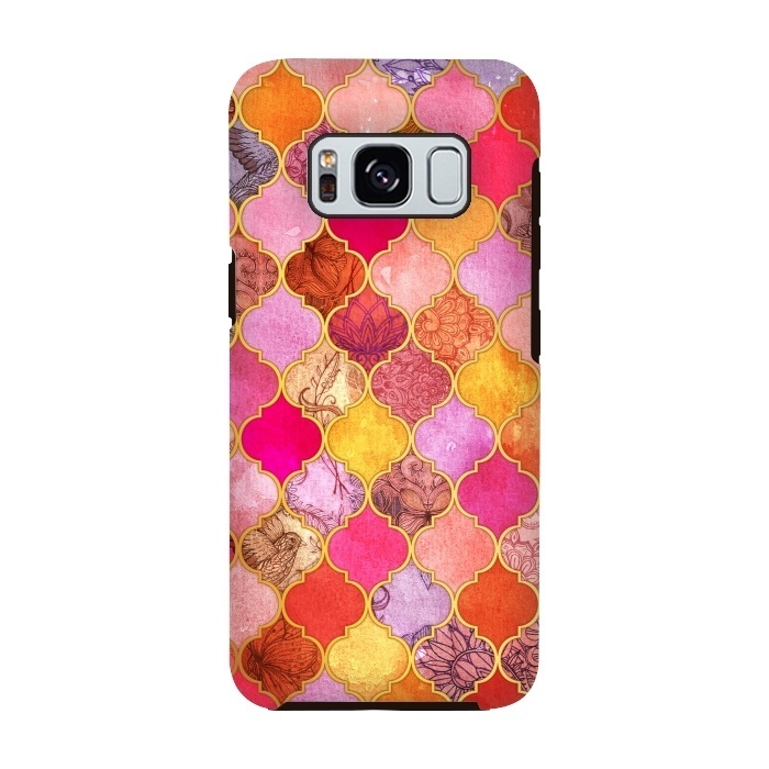Galaxy S8 StrongFit Hot Pink, Gold, Tangerine & Taupe Decorative Moroccan Tile Pattern por Micklyn Le Feuvre