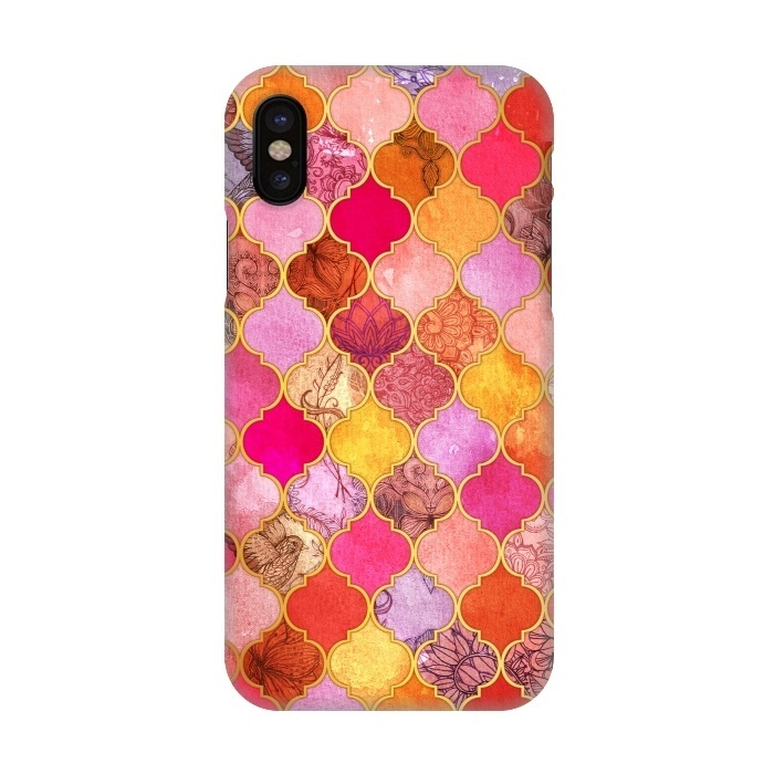 iPhone X SlimFit Hot Pink, Gold, Tangerine & Taupe Decorative Moroccan Tile Pattern by Micklyn Le Feuvre