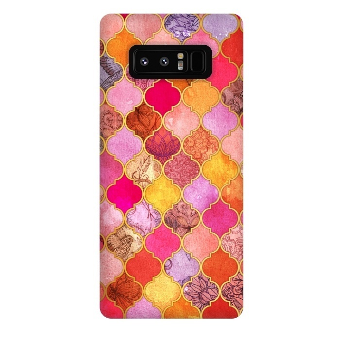 Galaxy Note 8 StrongFit Hot Pink, Gold, Tangerine & Taupe Decorative Moroccan Tile Pattern by Micklyn Le Feuvre