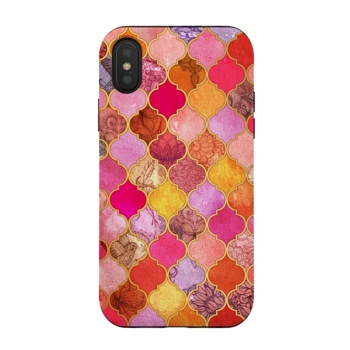 iPhone Xs / X StrongFit Hot Pink, Gold, Tangerine & Taupe Decorative Moroccan Tile Pattern by Micklyn Le Feuvre