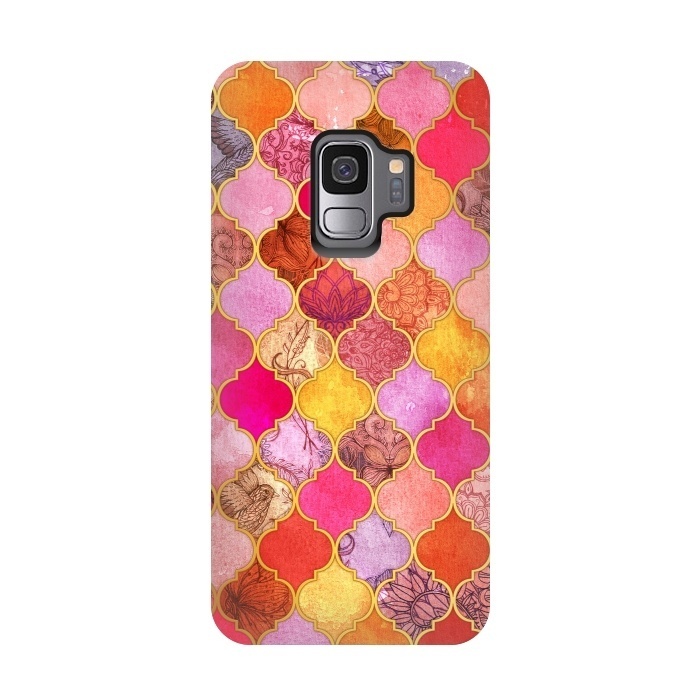 Galaxy S9 StrongFit Hot Pink, Gold, Tangerine & Taupe Decorative Moroccan Tile Pattern por Micklyn Le Feuvre