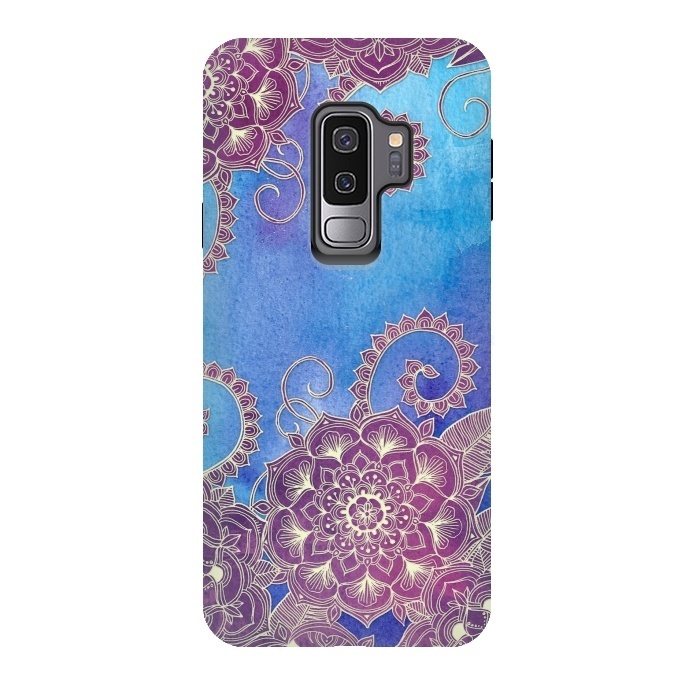 Galaxy S9 plus StrongFit Magnolia & Magenta Floral on Watercolor by Micklyn Le Feuvre