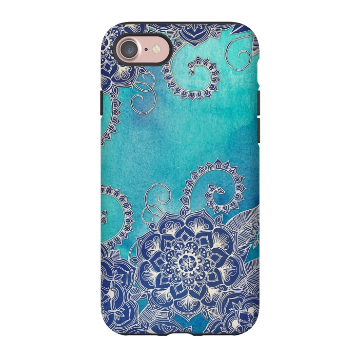 iPhone 7 StrongFit Mermaid's Garden - Navy & Teal Floral on Watercolor by Micklyn Le Feuvre