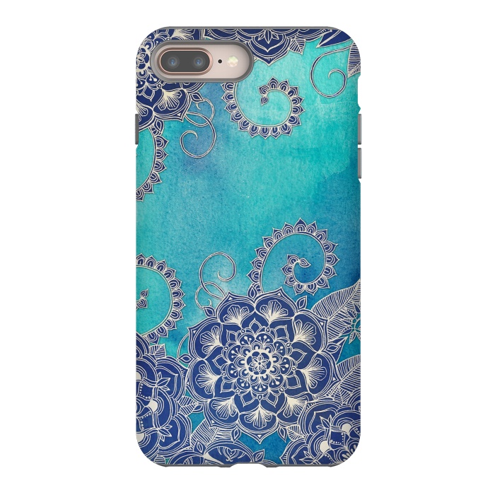 iPhone 7 plus StrongFit Mermaid's Garden - Navy & Teal Floral on Watercolor by Micklyn Le Feuvre