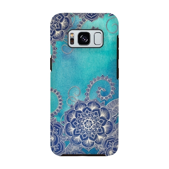 Galaxy S8 StrongFit Mermaid's Garden - Navy & Teal Floral on Watercolor by Micklyn Le Feuvre