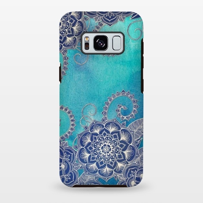 Galaxy S8 plus StrongFit Mermaid's Garden - Navy & Teal Floral on Watercolor by Micklyn Le Feuvre