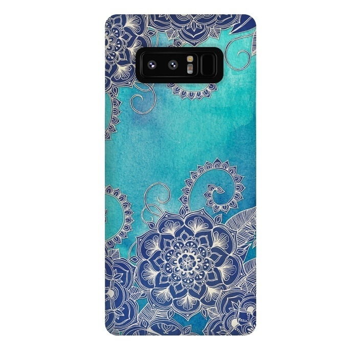 Galaxy Note 8 StrongFit Mermaid's Garden - Navy & Teal Floral on Watercolor by Micklyn Le Feuvre