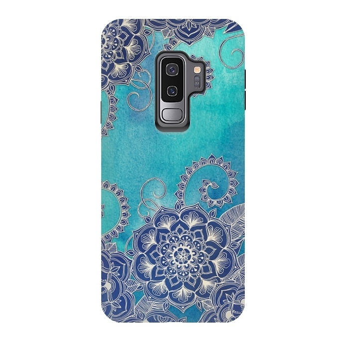 Galaxy S9 plus StrongFit Mermaid's Garden - Navy & Teal Floral on Watercolor by Micklyn Le Feuvre