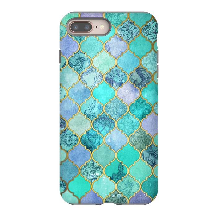 iPhone 7 plus StrongFit Cool Jade Icy Mint Decorative Moroccan Tile Pattern by Micklyn Le Feuvre