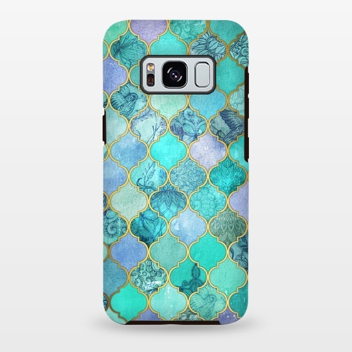 Galaxy S8 plus StrongFit Cool Jade Icy Mint Decorative Moroccan Tile Pattern by Micklyn Le Feuvre