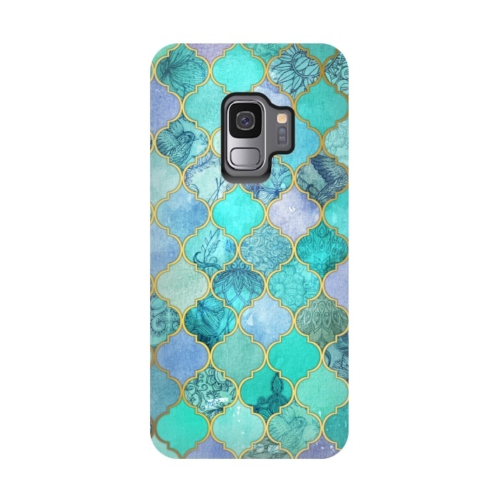 Galaxy S9 StrongFit Cool Jade Icy Mint Decorative Moroccan Tile Pattern by Micklyn Le Feuvre