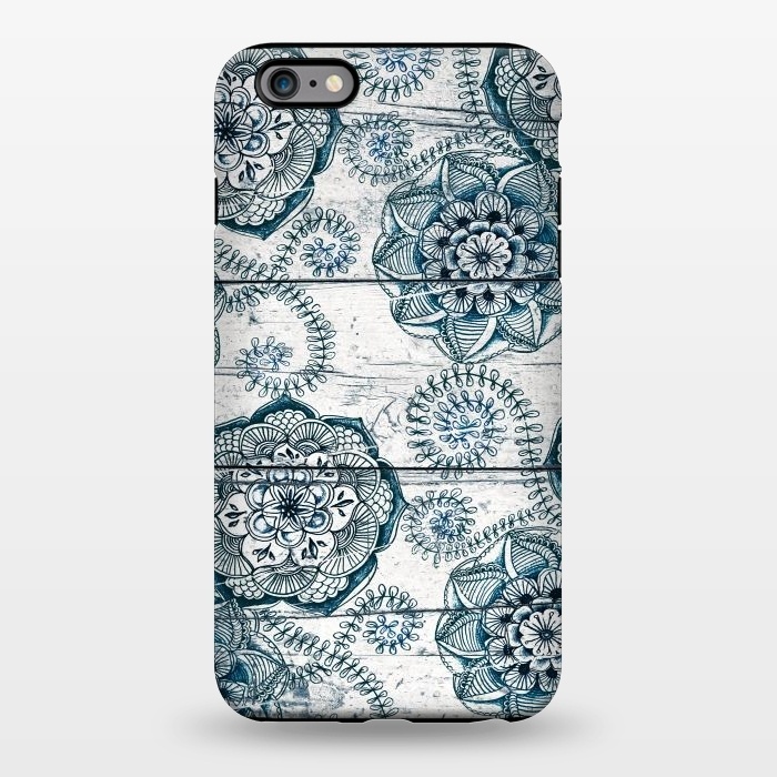 iPhone 6/6s plus StrongFit Navy Blue Floral Doodles on Wood by Micklyn Le Feuvre