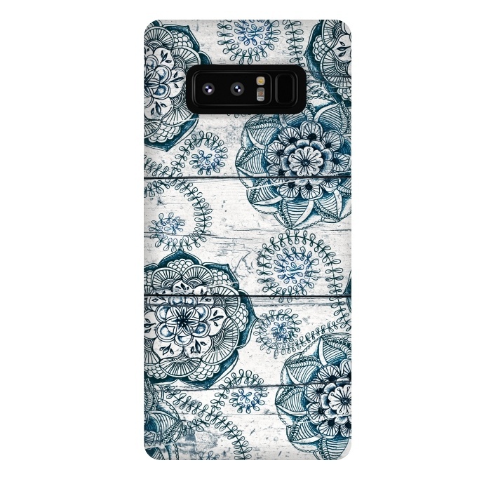 Galaxy Note 8 StrongFit Navy Blue Floral Doodles on Wood by Micklyn Le Feuvre