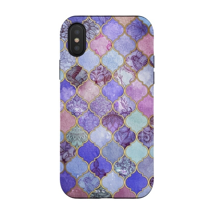iPhone Xs / X StrongFit Royal Purple, Mauve & Indigo Decorative Moroccan Tile Pattern by Micklyn Le Feuvre