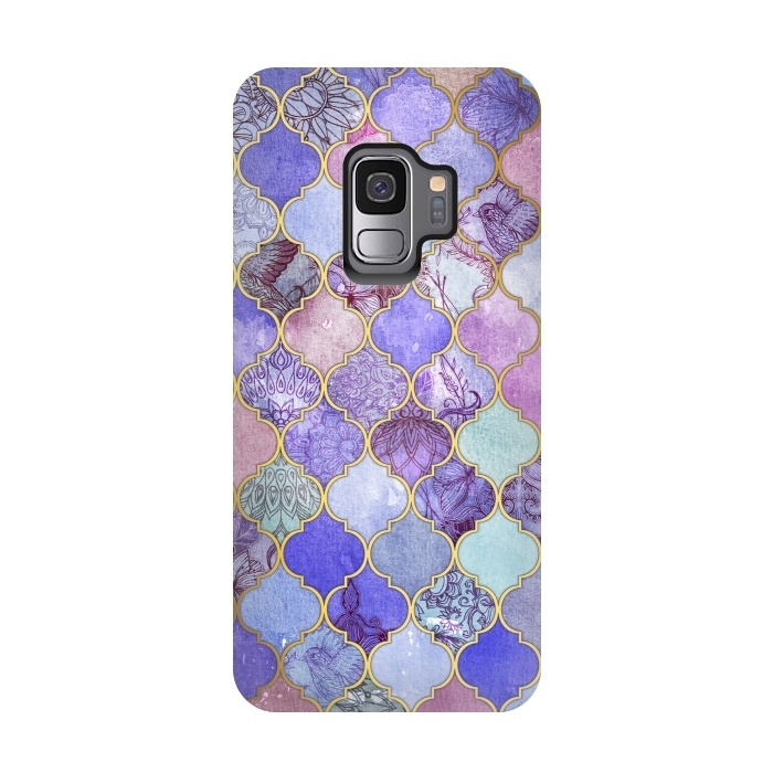 Galaxy S9 StrongFit Royal Purple, Mauve & Indigo Decorative Moroccan Tile Pattern by Micklyn Le Feuvre