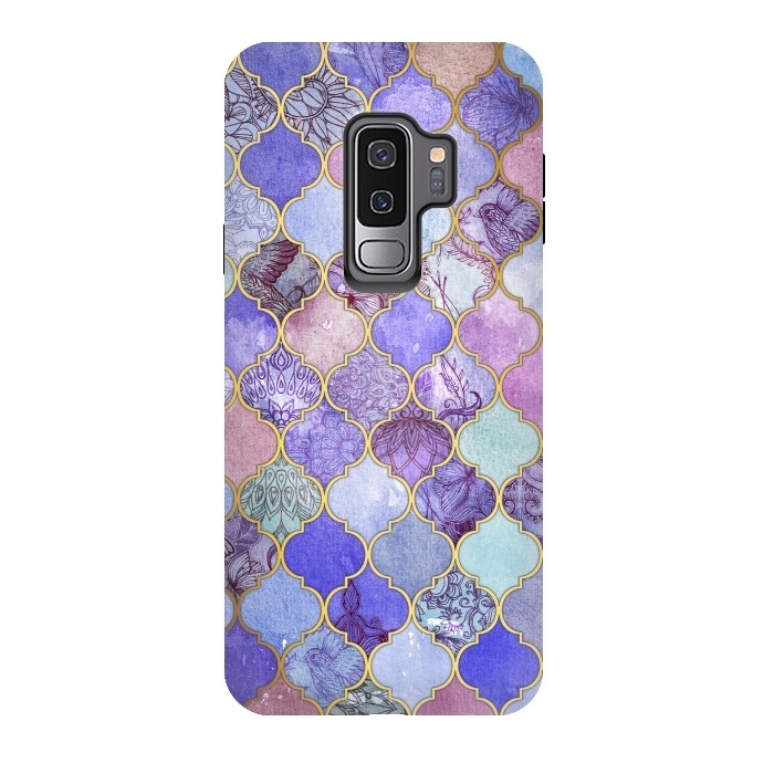 Galaxy S9 plus StrongFit Royal Purple, Mauve & Indigo Decorative Moroccan Tile Pattern by Micklyn Le Feuvre