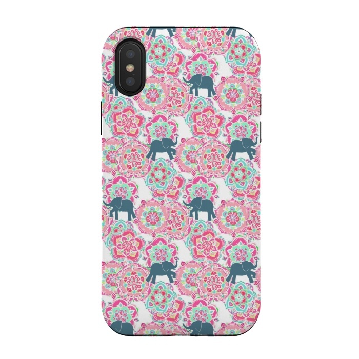 iPhone Xs / X StrongFit Tiny Elephants in Fields of Flowers by Micklyn Le Feuvre