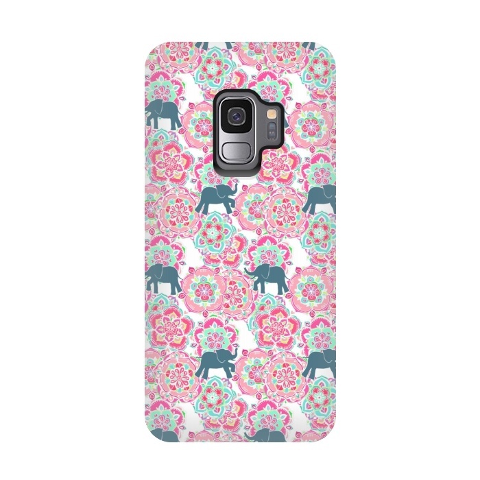 Galaxy S9 StrongFit Tiny Elephants in Fields of Flowers by Micklyn Le Feuvre