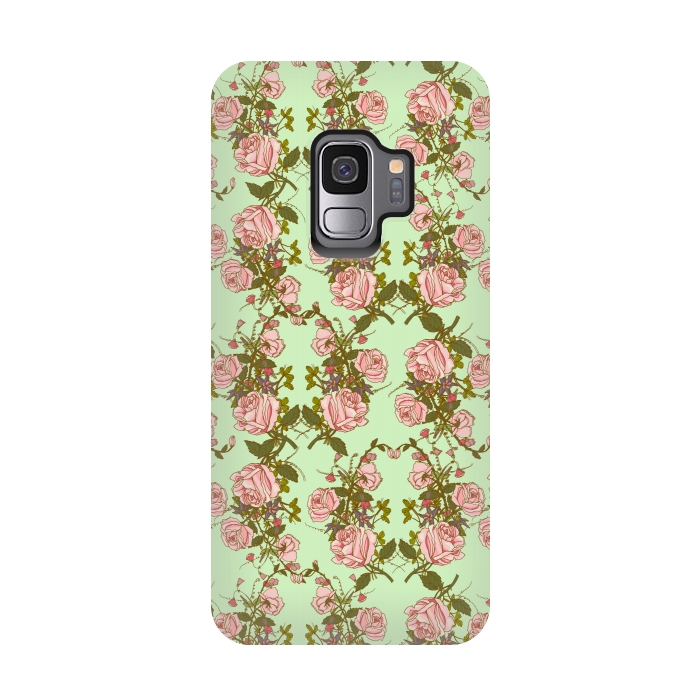 Galaxy S9 StrongFit Vintage Rosy Floral by Quirk It Up