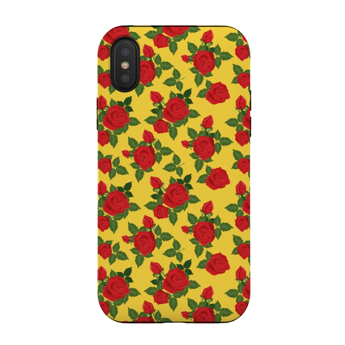 iPhone Xs / X StrongFit Vintage Rosy Floral-Yellow by Quirk It Up
