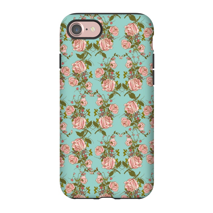 iPhone 7 StrongFit Vintage Rosy Floral-Blue by Quirk It Up