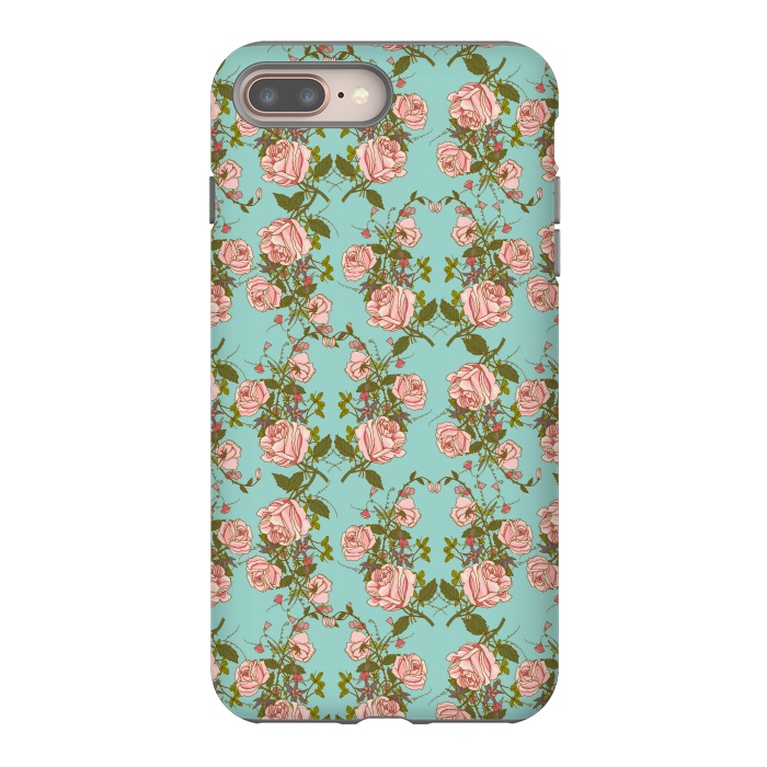 iPhone 7 plus StrongFit Vintage Rosy Floral-Blue by Quirk It Up